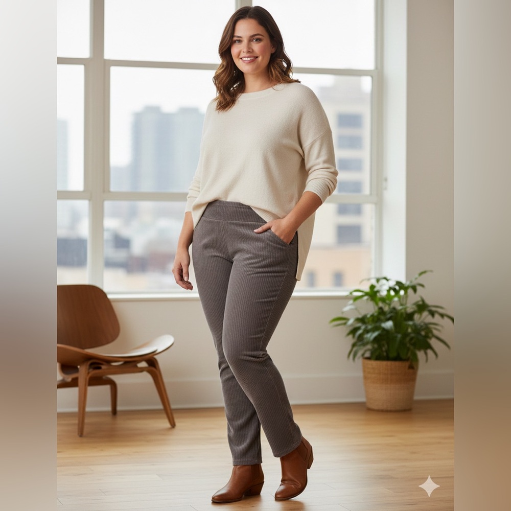 SIZE 2X New Denim & Co. Archives Regular Stretch Ribbed Corduroy Pant In Gray